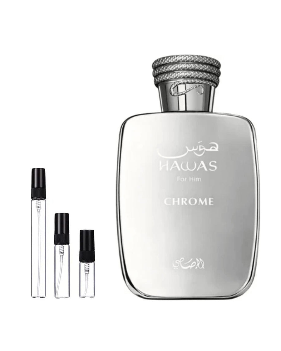 Rasasi Hawas Chrome sample – decant in a glass spray vial (2, 5 or 10 ml)