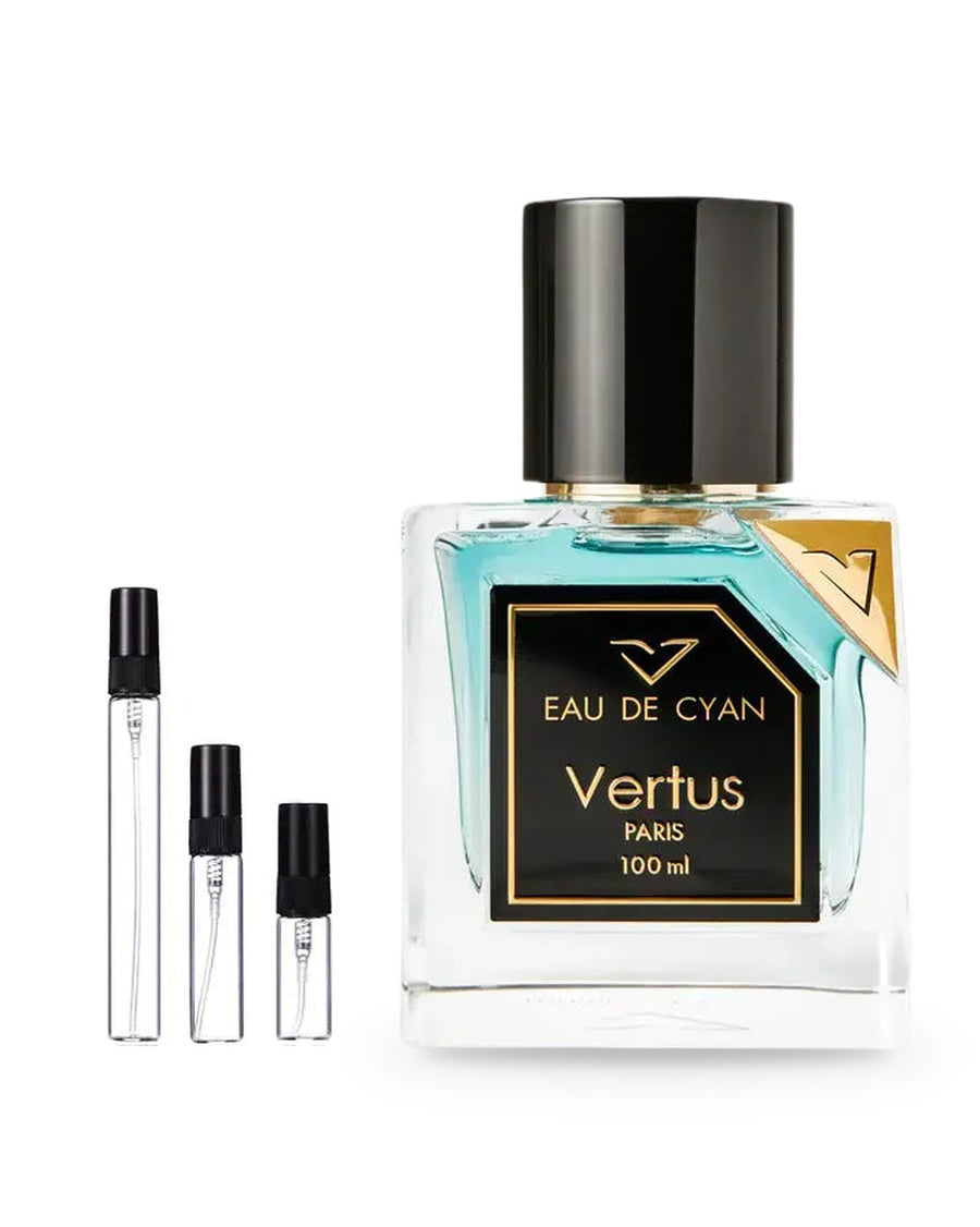Vertus Eau de Cyan sample – decant in a glass spray vial (2, 5 or 10 ml)