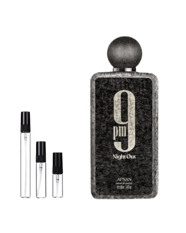 Afnan 9 PM Night Out sample – decant in a glass spray vial (2, 5 or 10 ml)