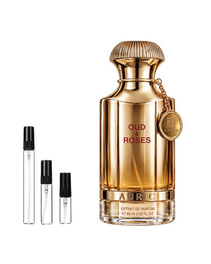 Ahmed Al Maghribi Oud & Roses Auric sample – decant in a glass spray vial (2, 5 or 10 ml)