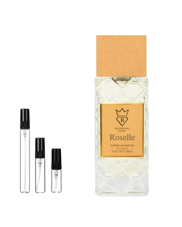Bujairami Roselle Extrait sample – decant in a glass spray vial (2, 5 or 10 ml)