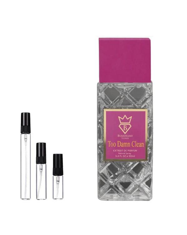 Bujairami Too Damn Clean Extrait sample – decant in a glass spray vial (2, 5 or 10 ml)