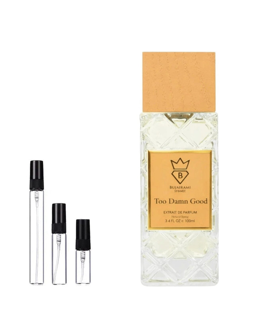 Bujairami Too Damn Good sample – decant in a glass spray vial (2, 5 or 10 ml)
