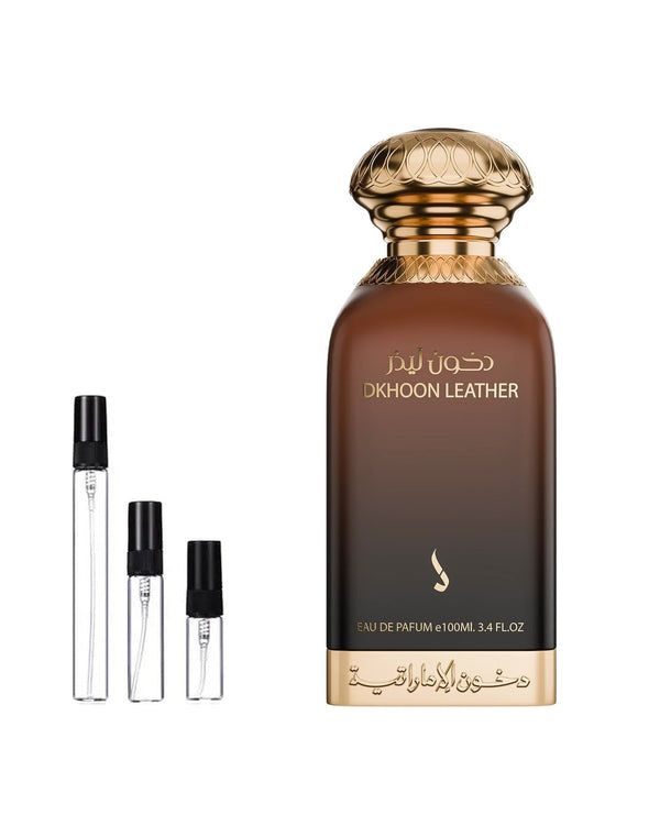 Dkhoon Emirates Leather sample – decant in a glass spray vial (2, 5 or 10 ml)