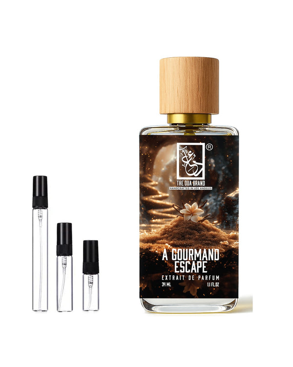 Dua Fragrances Dua A Gourmand Escape Extrait sample – decant in a glass spray vial (2, 5 or 10 ml)