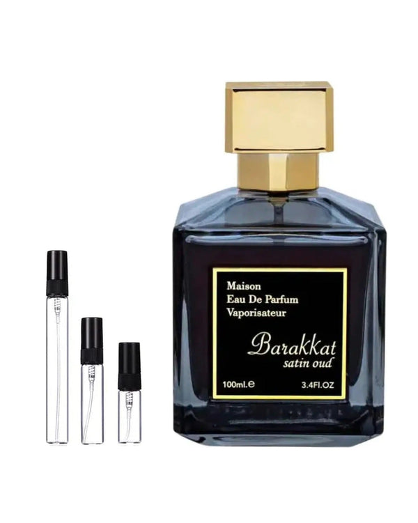 Fragrance World Barakkat Satin Oud sample – decant in a glass spray vial (2, 5 or 10 ml)