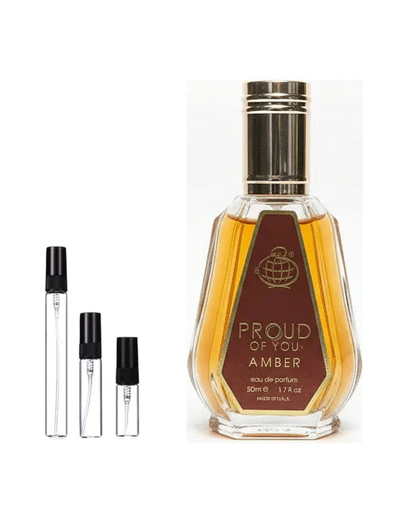 Fragrance World Proud Of You Amber sample – decant in a glass spray vial (2, 5 or 10 ml)
