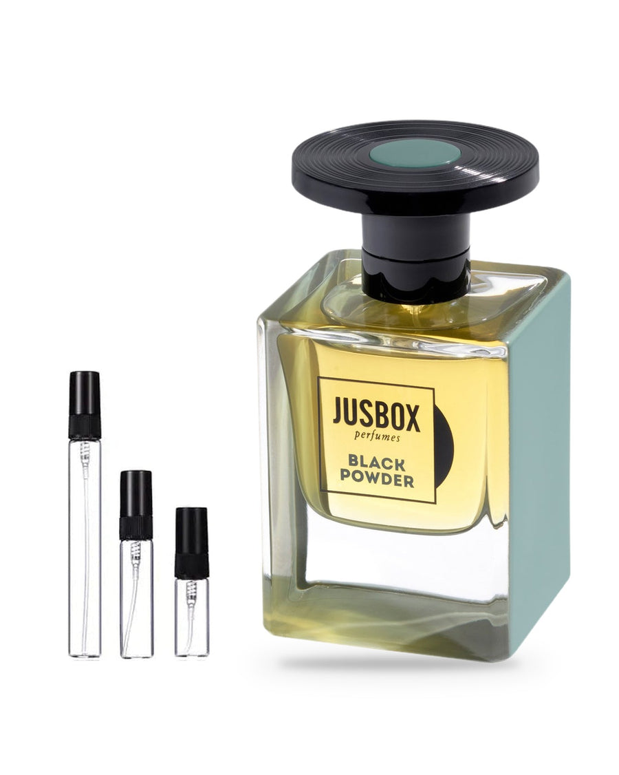 Jusbox Black Powder sample – decant in a glass spray vial (2, 5 or 10 ml)