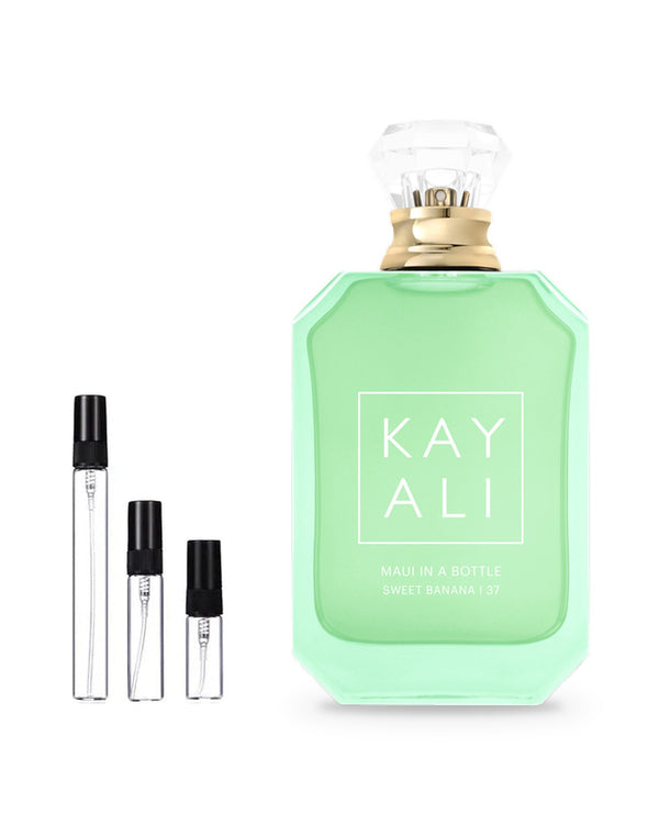 Kayali Vacay in a Bottle Maui in a Bottle Sweet Banana 37 sample – decant in a glass spray vial (2, 5 or 10 ml)