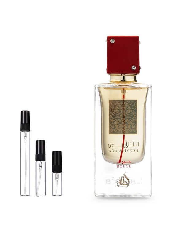 Lattafa Ana Abiyedh Rouge sample – decant in a glass spray vial (2, 5 or 10 ml)
