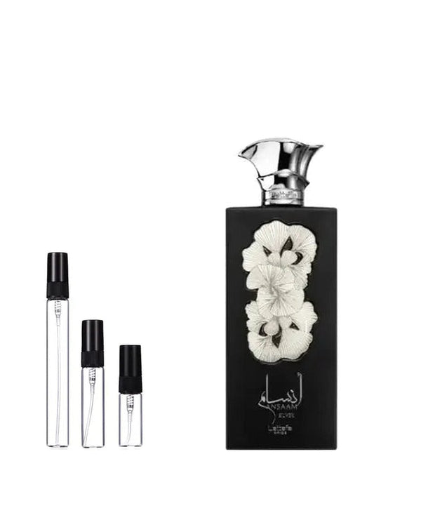 Lattafa Ansaam Silver sample – decant in a glass spray vial (2, 5 or 10 ml)