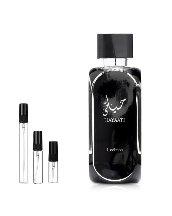 Lattafa Hayaati sample – decant in a glass spray vial (2, 5 or 10 ml)
