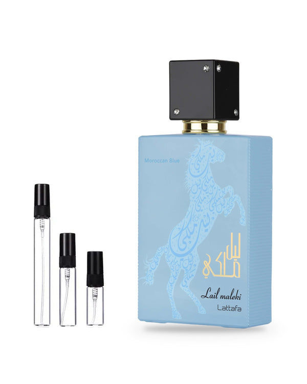 Lattafa Lail Maleki Moroccan Blue sample – decant in a glass spray vial (2, 5 or 10 ml)