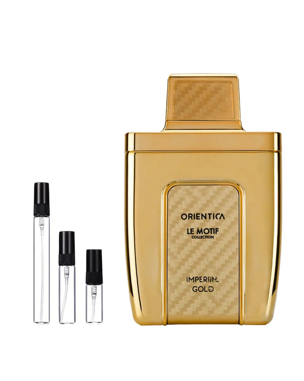 Orientica Le Motif Imperial Gold sample – decant in a glass spray vial (2, 5 or 10 ml)