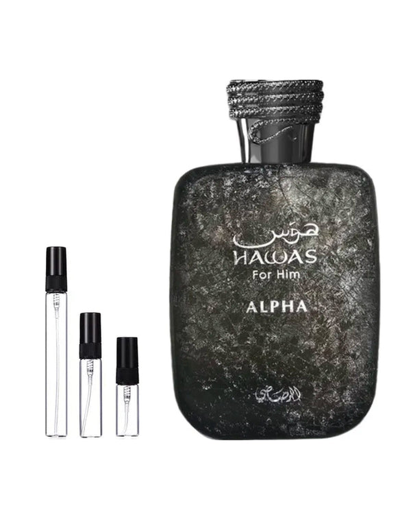 Rasasi Hawas Alpha For Him sample – decant in a glass spray vial (2, 5 or 10 ml)