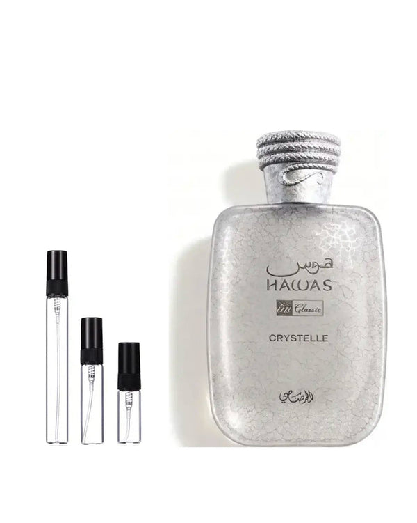 Rasasi Hawas Crystelle sample – decant in a glass spray vial (2, 5 or 10 ml)