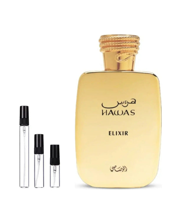 Rasasi Hawas Elixir sample – decant in a glass spray vial (2, 5 or 10 ml)