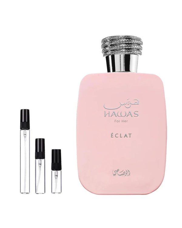 Rasasi Hawas For Her Éclat sample – decant in a glass spray vial (2, 5 or 10 ml)