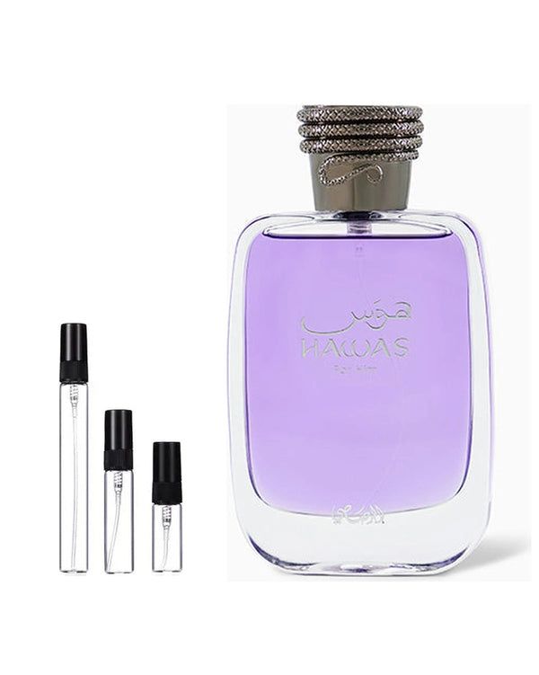 Rasasi Hawas For Him sample – decant in a glass spray vial (2, 5 or 10 ml)