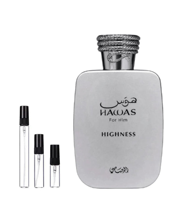 Rasasi Hawas Highness sample – decant in a glass spray vial (2, 5 or 10 ml)