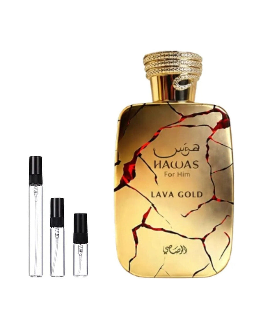 Rasasi Hawas Lava Gold sample – decant in a glass spray vial (2, 5 or 10 ml)