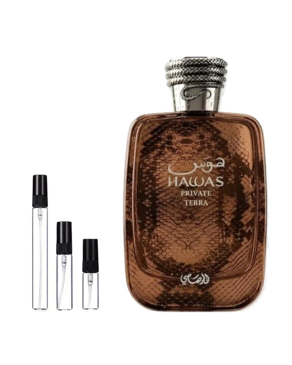 Rasasi Hawas Private Terra sample – decant in a glass spray vial (2, 5 or 10 ml)