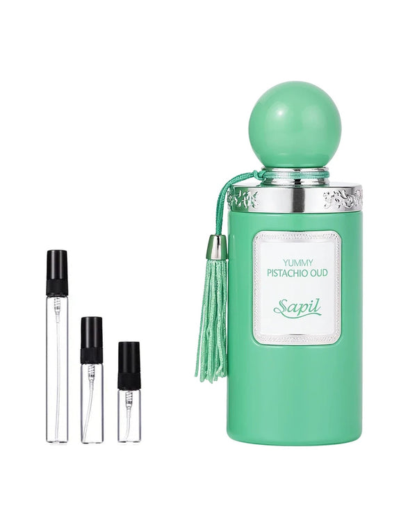 Sapil Yummy Pistachio Oud sample – decant in a glass spray vial (2, 5 or 10 ml)
