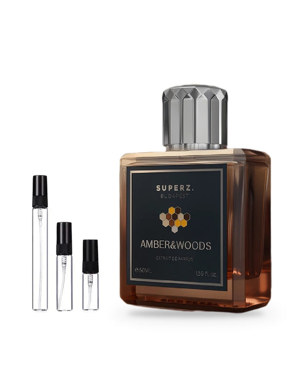 Superz. Amber & Woods sample – decant in a glass spray vial (2, 5 or 10 ml)