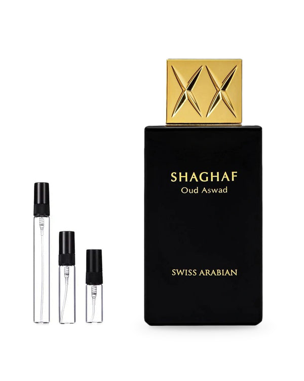 Swiss Arabian Shaghaf Oud Aswad sample – decant in a glass spray vial (2, 5 or 10 ml)