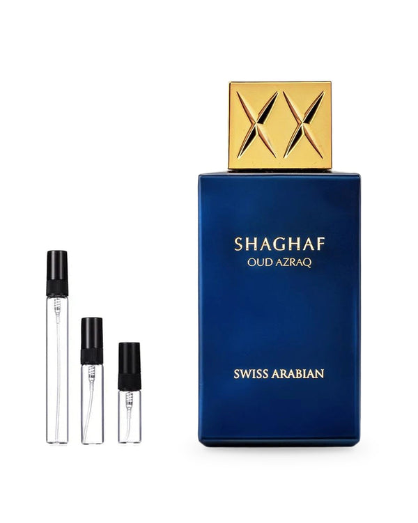 Swiss Arabian Shaghaf Oud Azraq sample – decant in a glass spray vial (2, 5 or 10 ml)